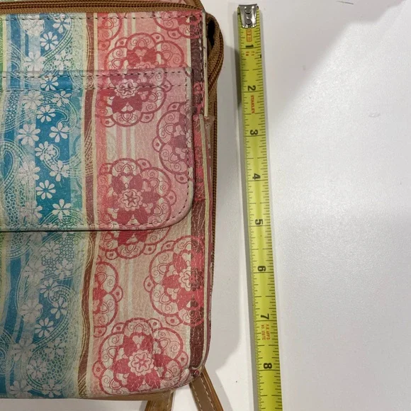 Womens Vintage Y2K Fossil Leather Purse Patchwork Travel Pastel Floral style - Picture 8 of 8